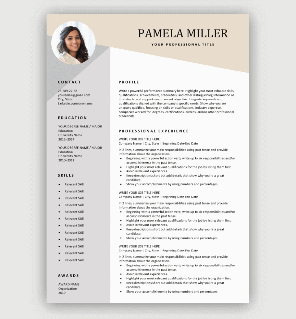 free modern resume beige