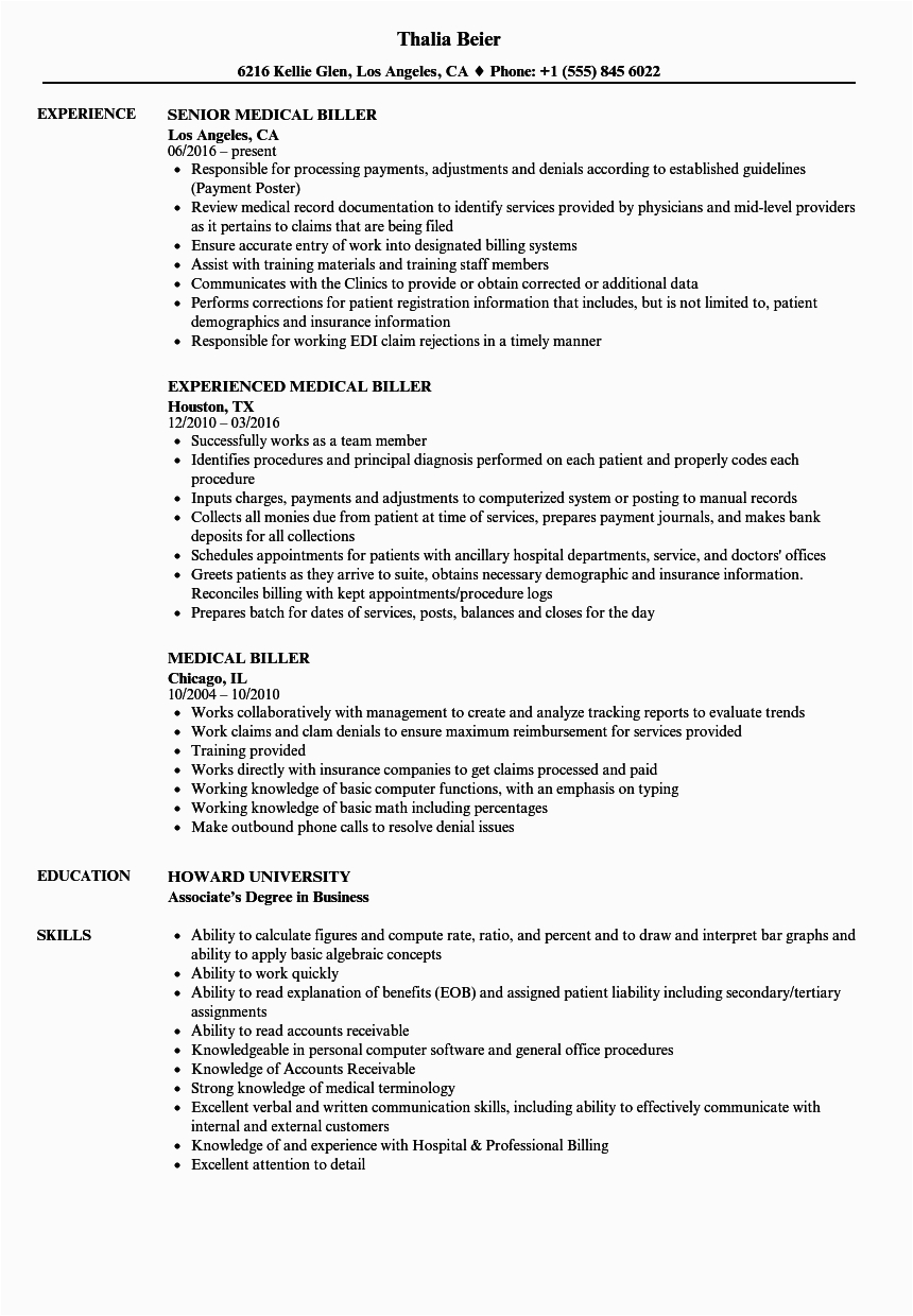 medical billing resume example