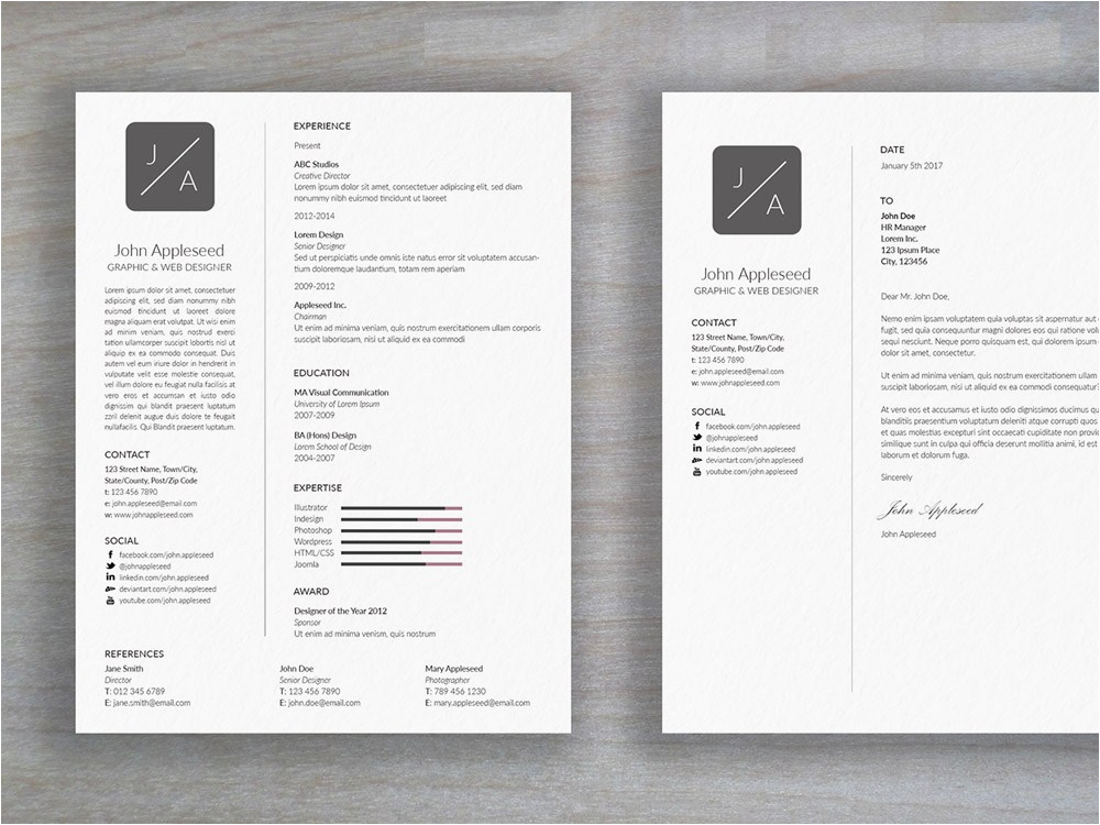 free clean minimal resume template with cover letter 2