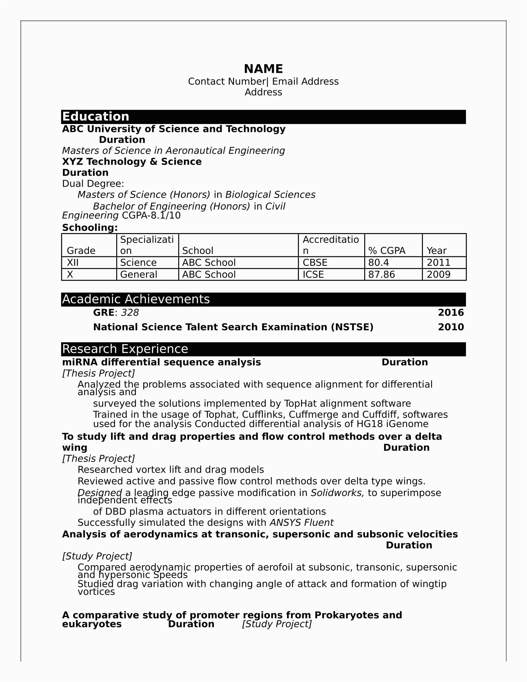 freshers resume templates