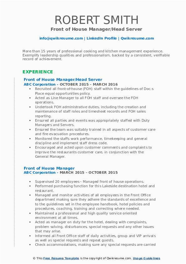 Front Of House Manager Resume Sample Front House Manager Resume Samples