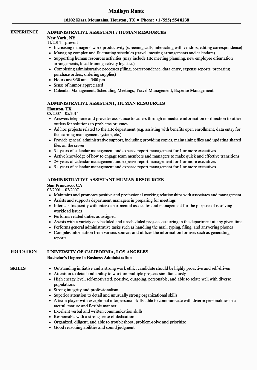 administrative assistant human resources resume sample