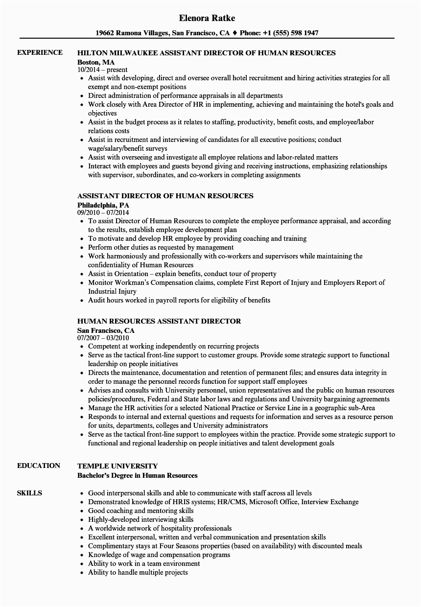 human resources assistant director resume sample