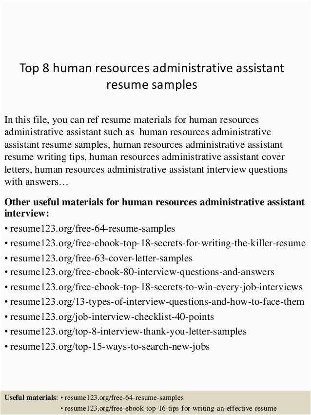 top 8 human resources administrative assistant resume samples