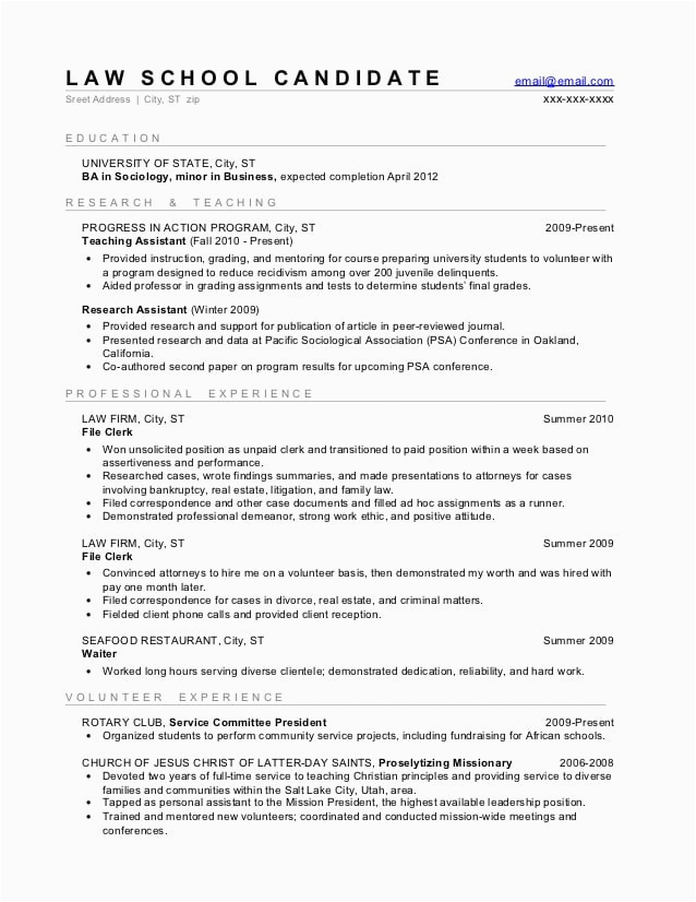 law school sample resume