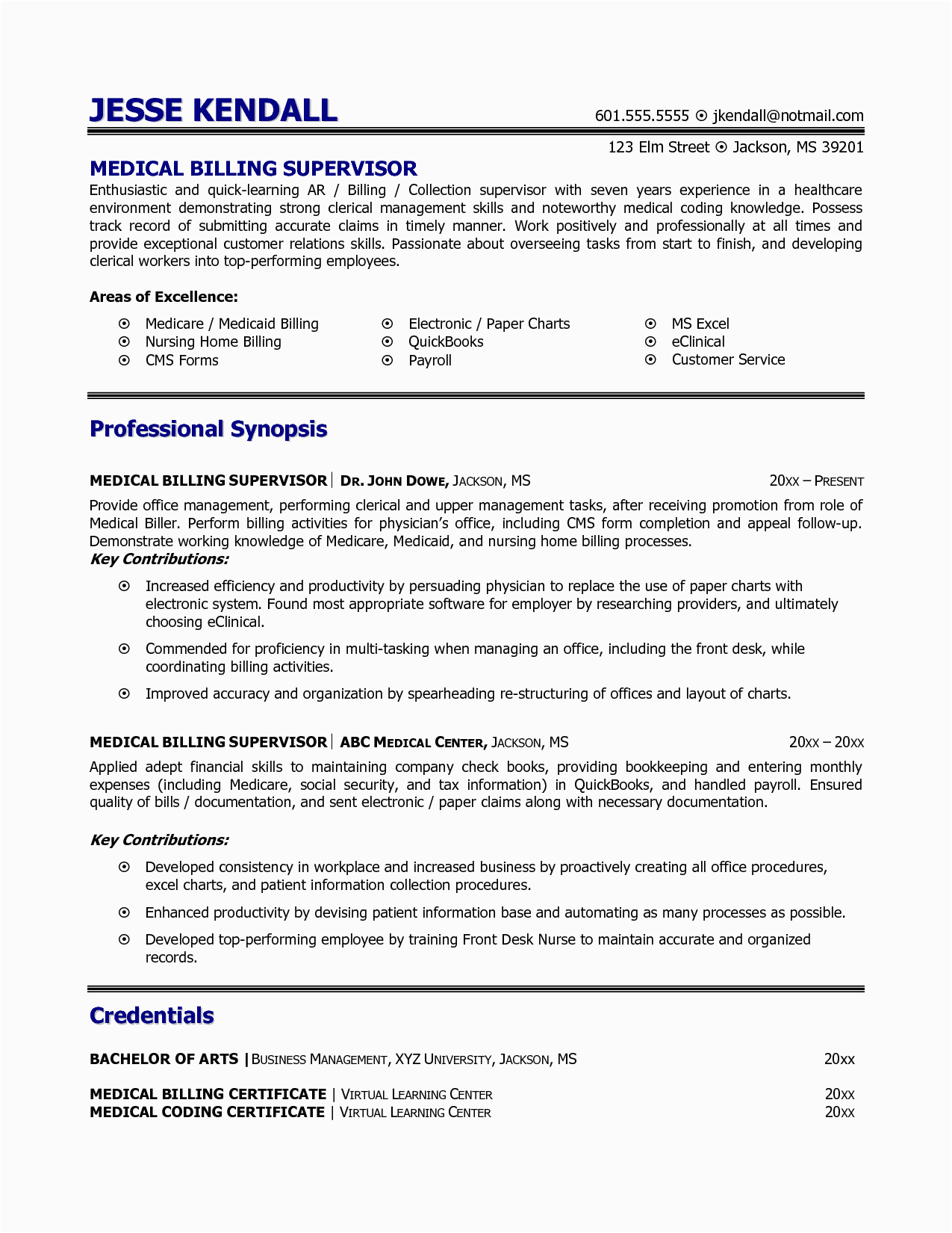 medical billing coding resume example