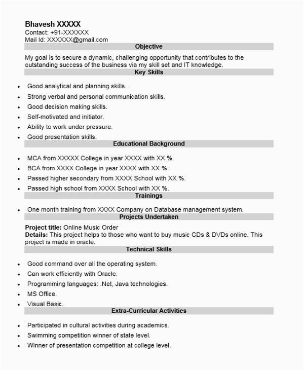 fresher resume examples