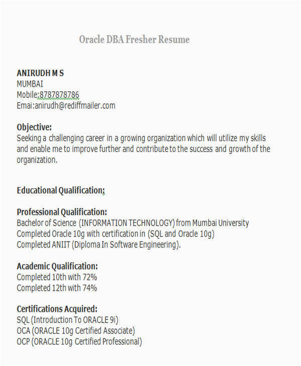 professional fresher resume