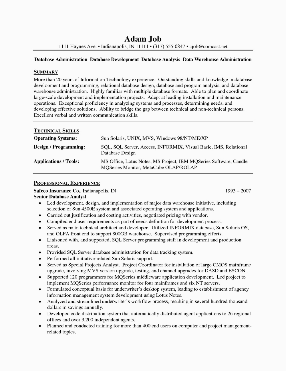 oracle dba resume sample for fresher