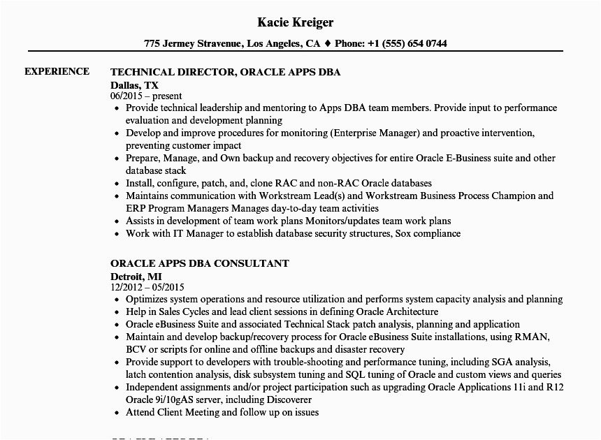 oracle dba resume sample for fresher