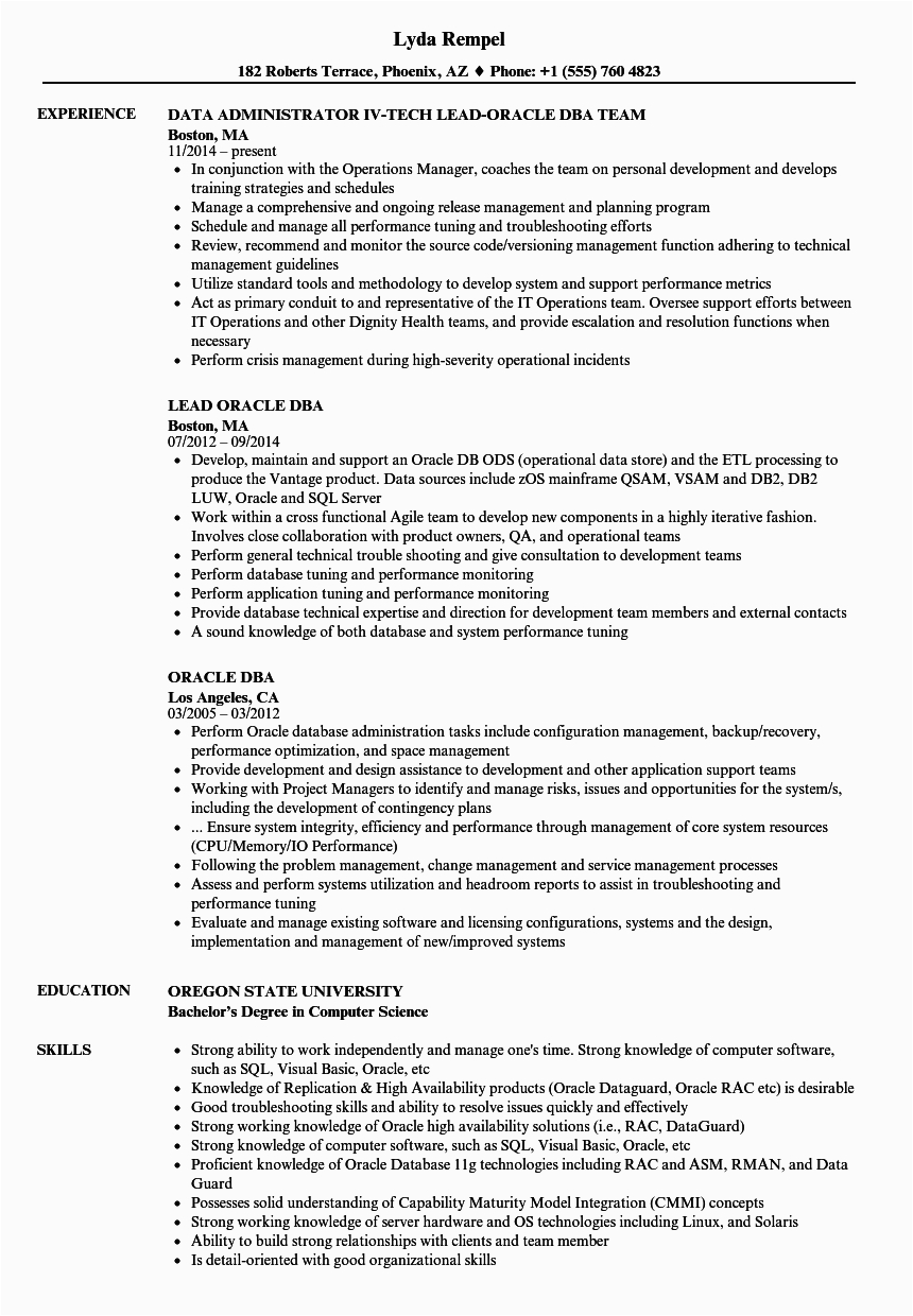 oracle fresher resume sample