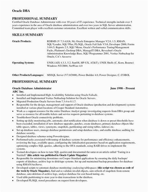 oracle dba resume sample