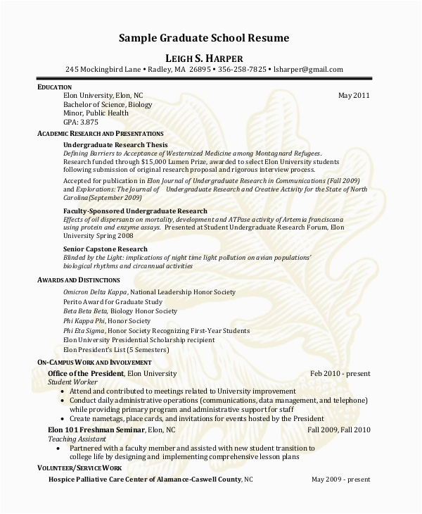 graduate school resume