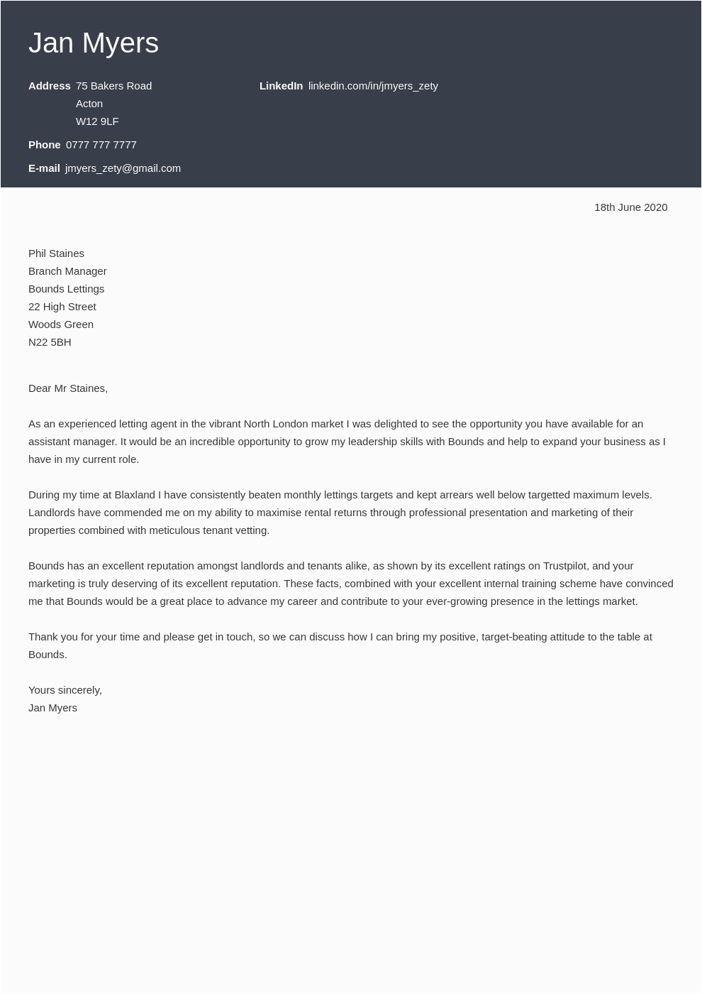 cv cover letter template