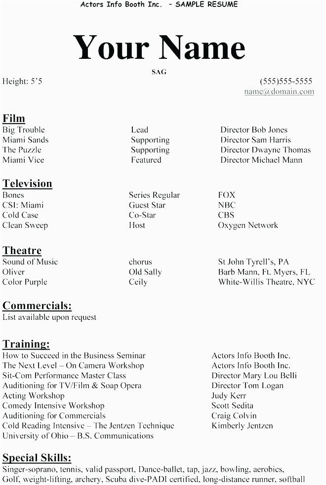 child acting resume template no