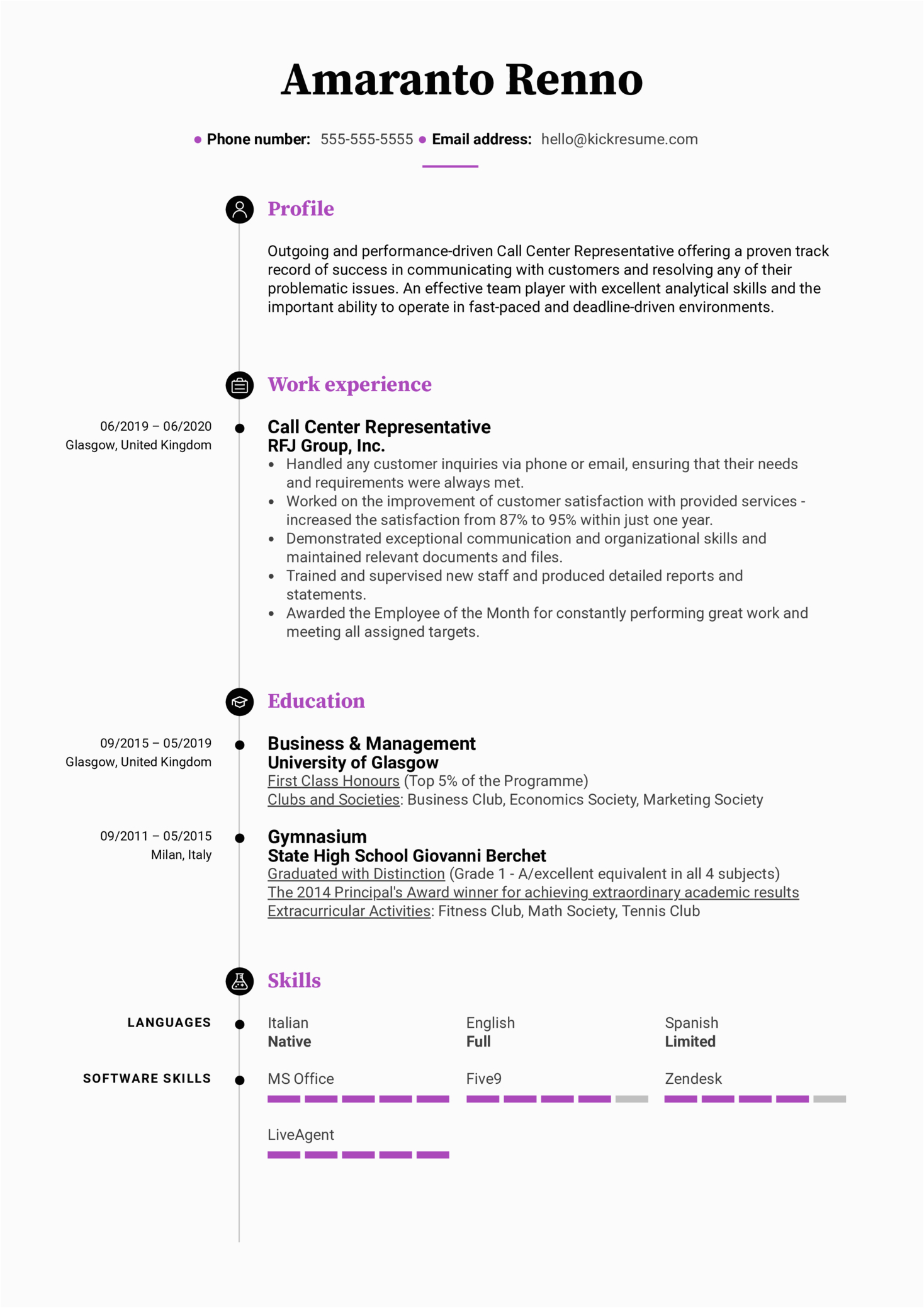 modern call center resume sample