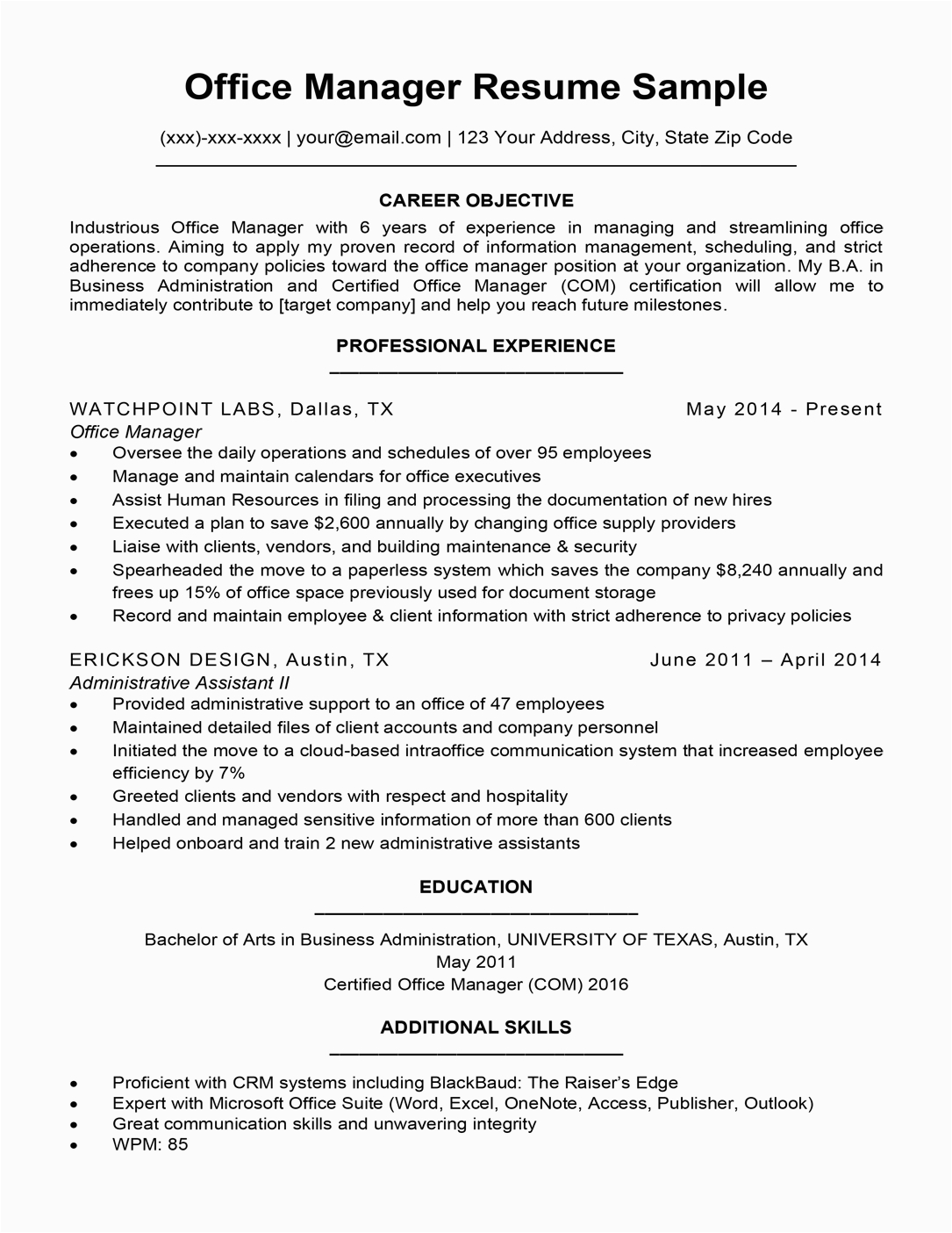 office manager resume sample