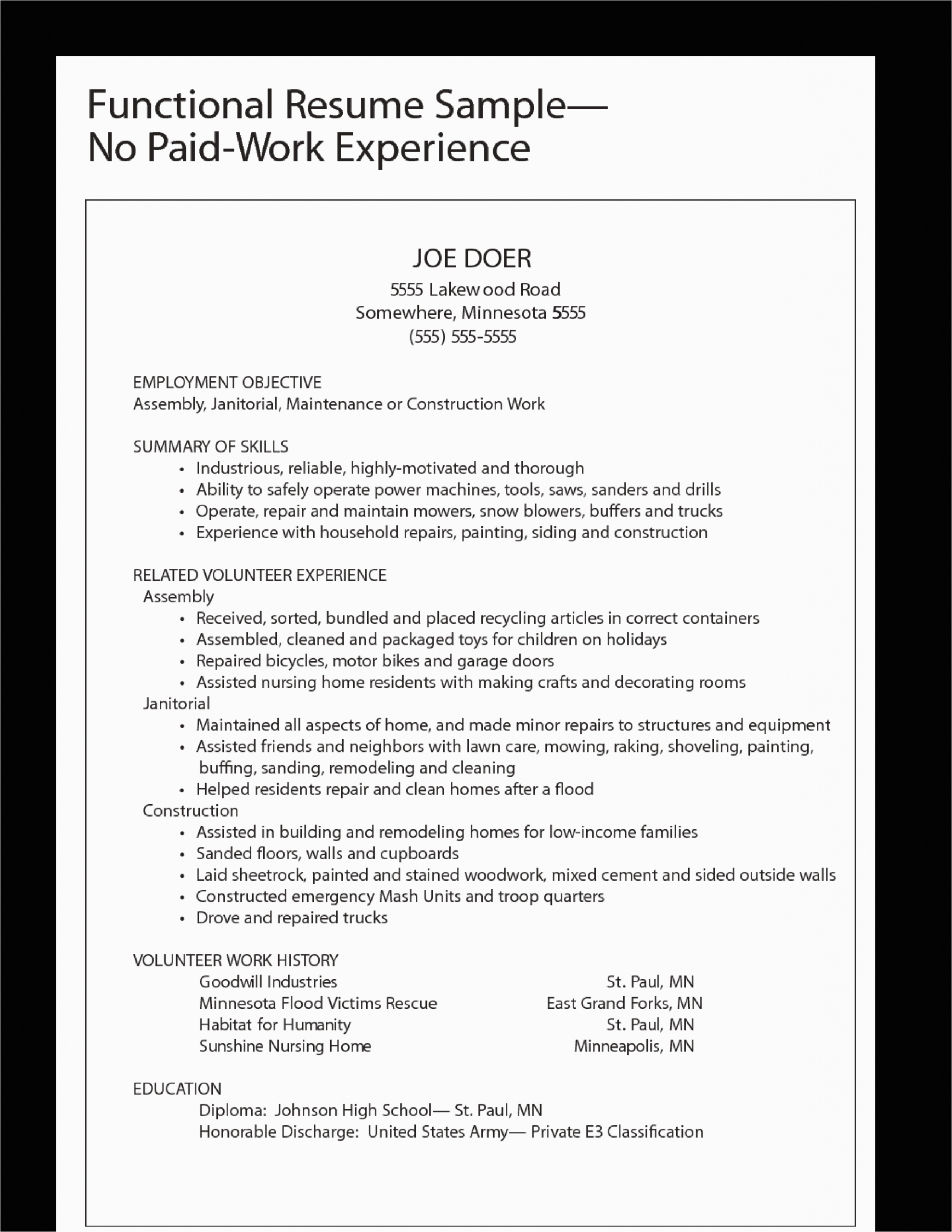 functional work experience resume sample