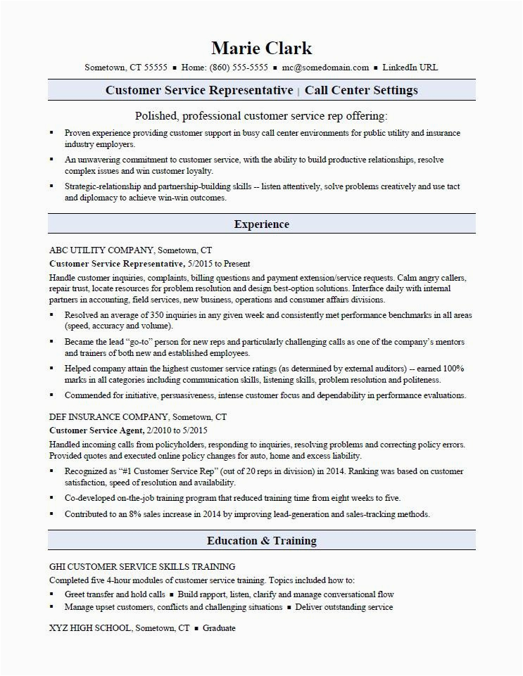 sample resume customer service rep