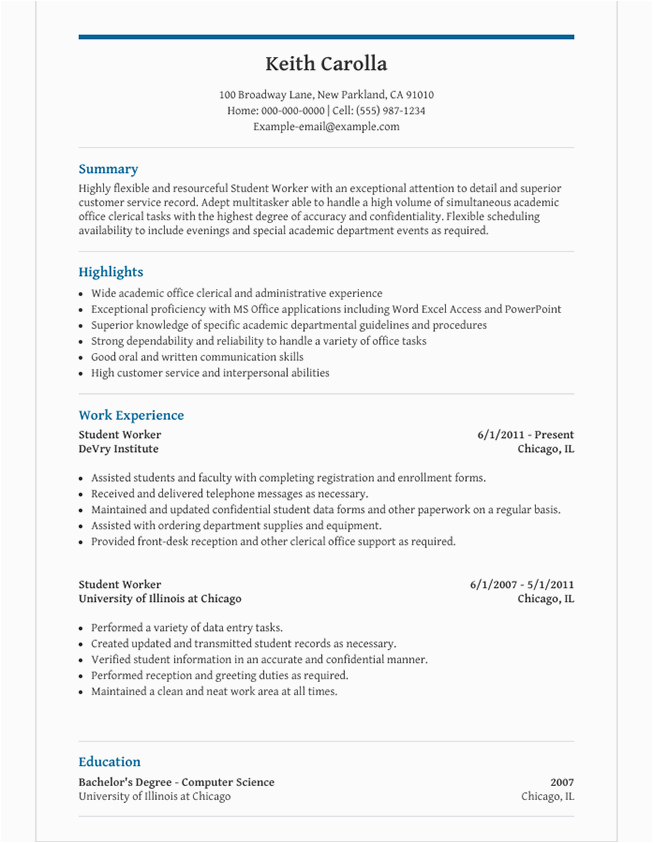 2119 first resume after college