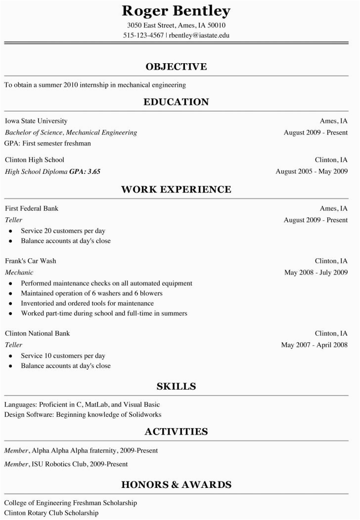 Resume Template for Freshman College Student College Freshman Resume Template