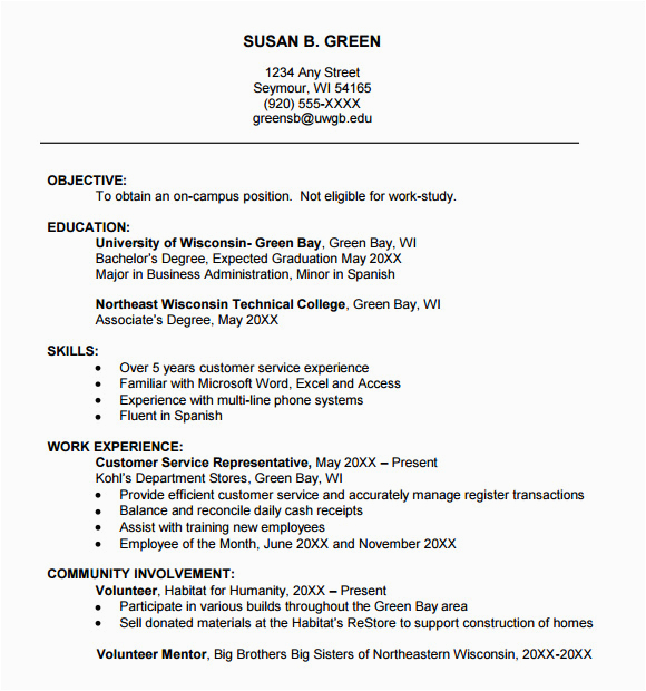 sample college resume