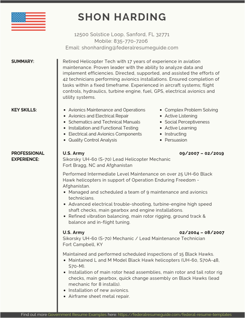 military to civilian resume example