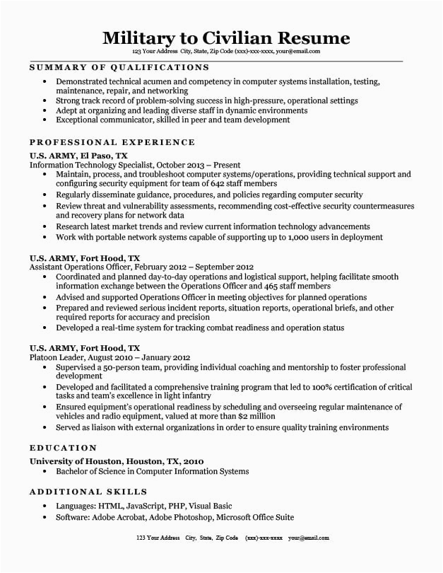 military to civilian resume sample