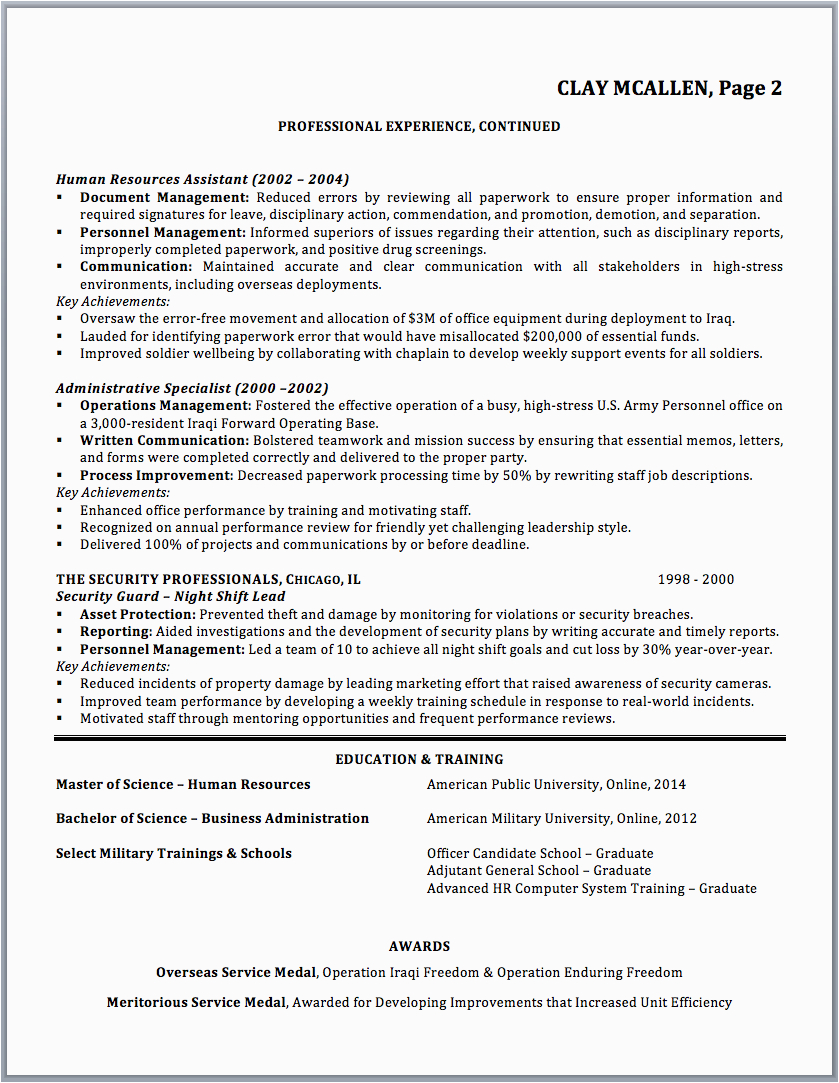 military to civilian resume sample and writing guide
