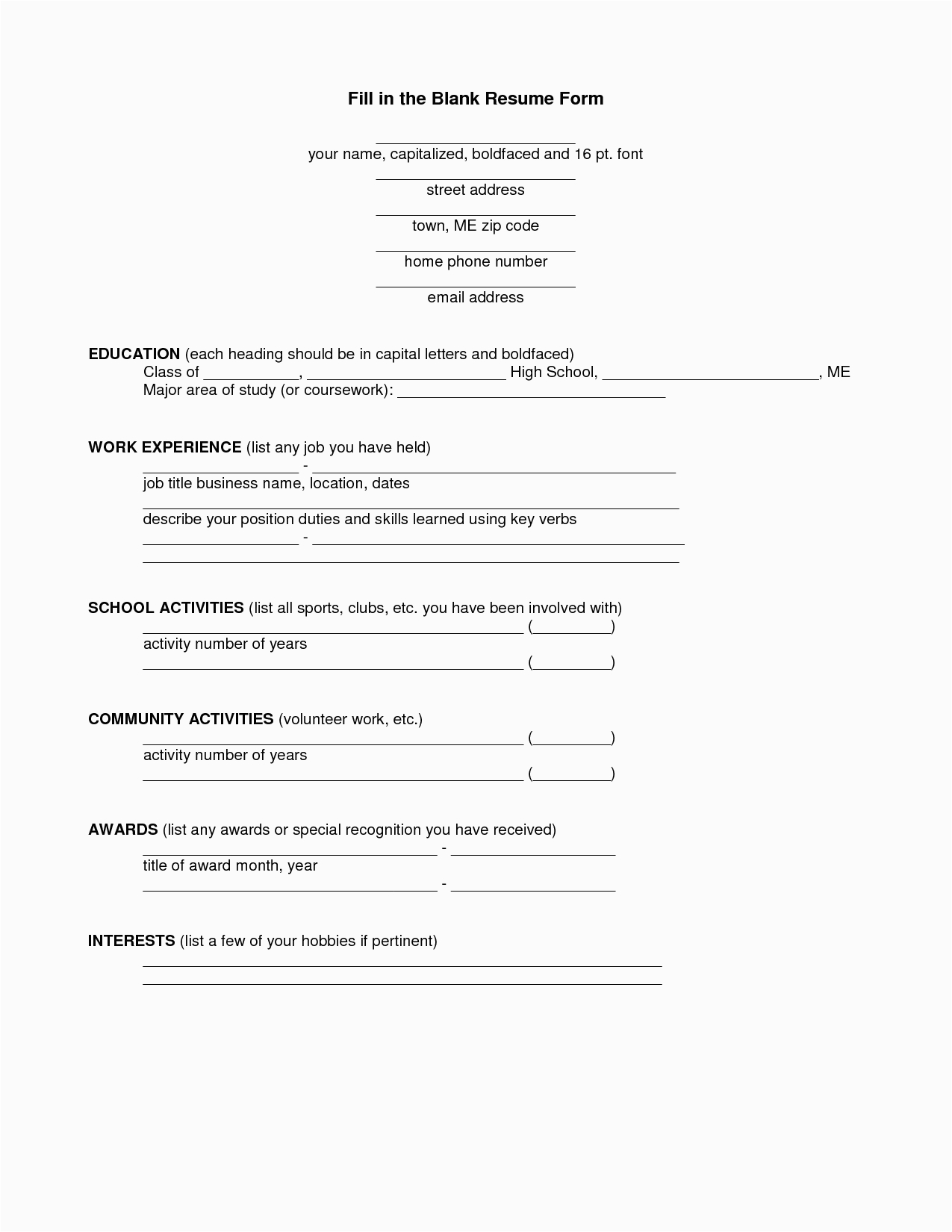 post printable resume worksheet