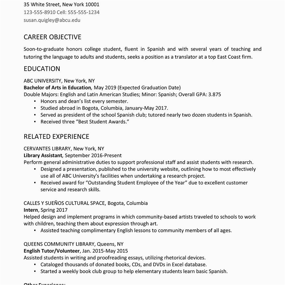 Resume Templates for Graduating College Students Resume Template for College Students Fresh College