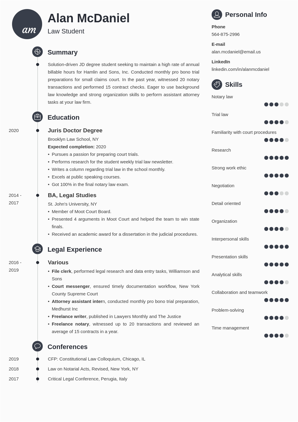 law school resume example