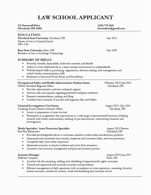 law school resume template