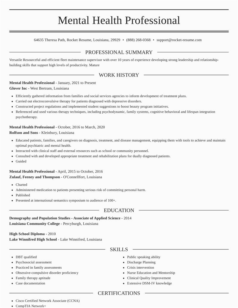 mental health professional occupation resumes templates and sections