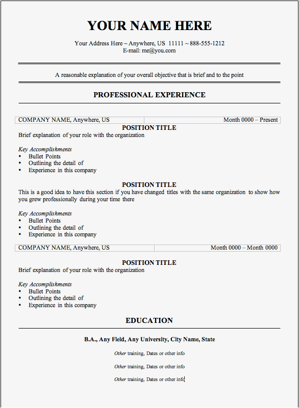 free resume templates word no sign up