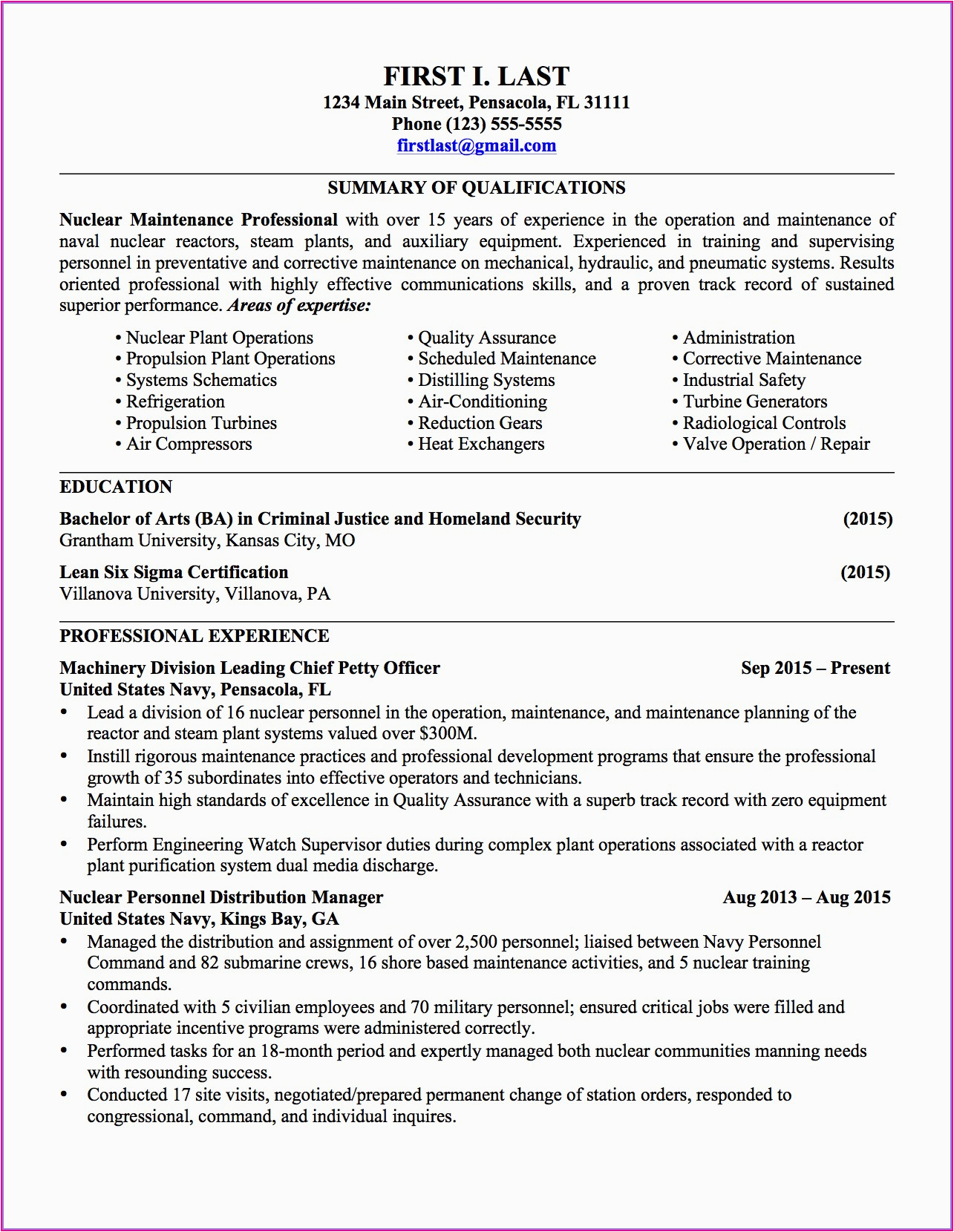 military to civilian transition resume samples