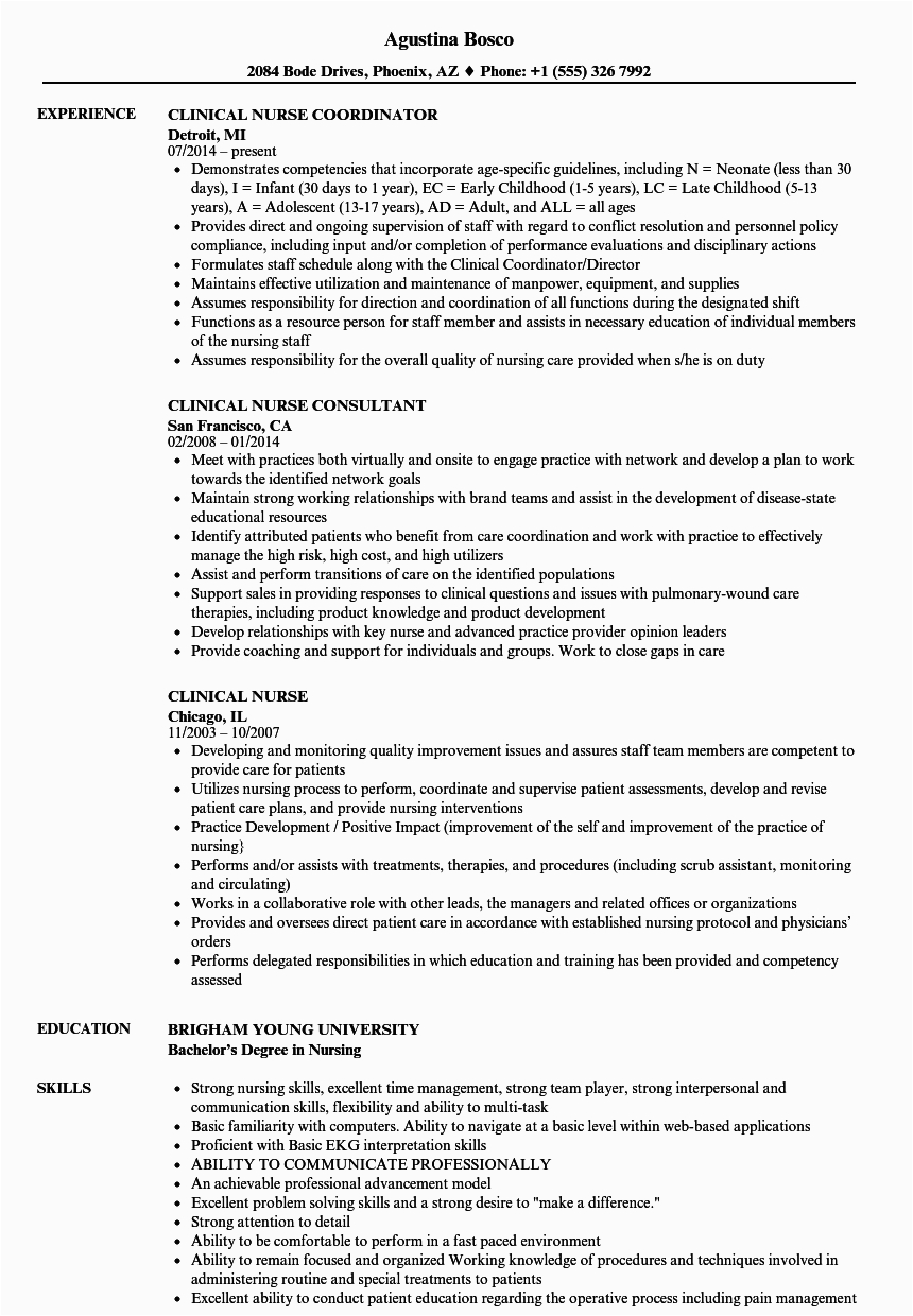 nursing clinical experience resume