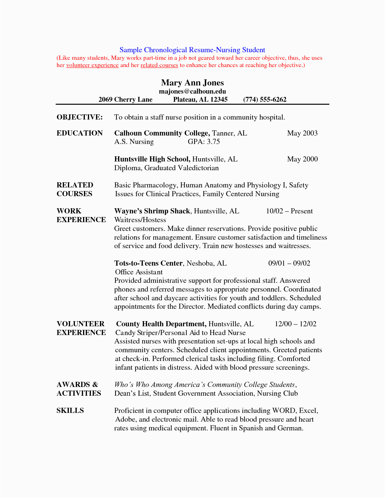 nursing student resume clinical experience