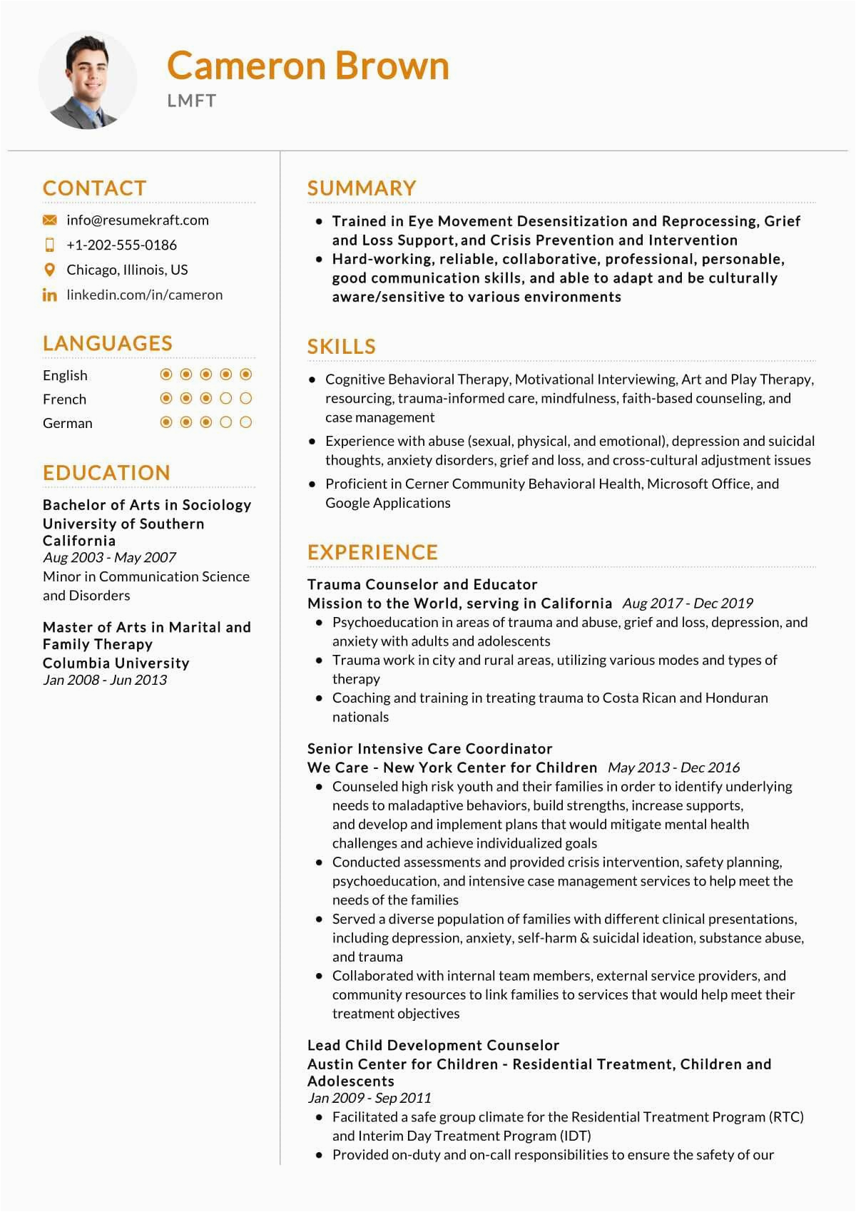 lmft resume sample