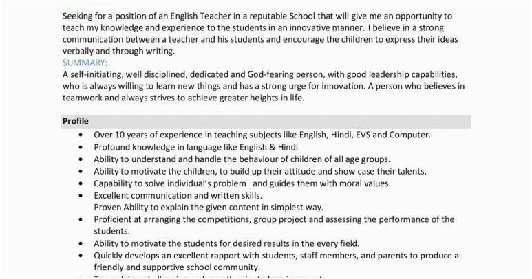 Sample Resume for B Ed Teachers Best Sample Resume for Hindi and English Teacher B Ed