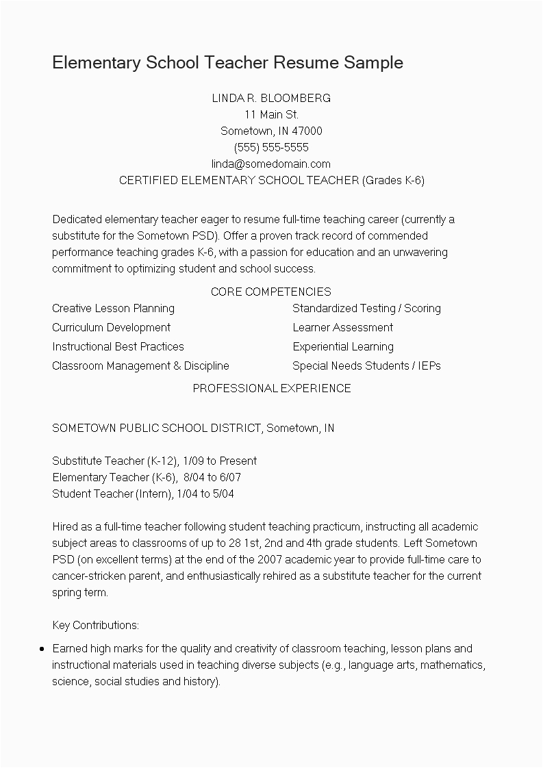 Sample Resume for B Ed Teachers Sample Elementary Teacher Resume How to Draft An