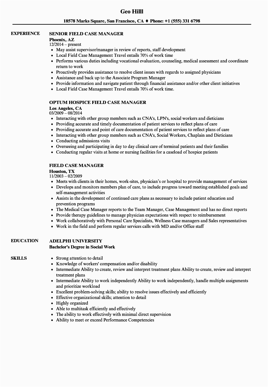 field case manager resume sample