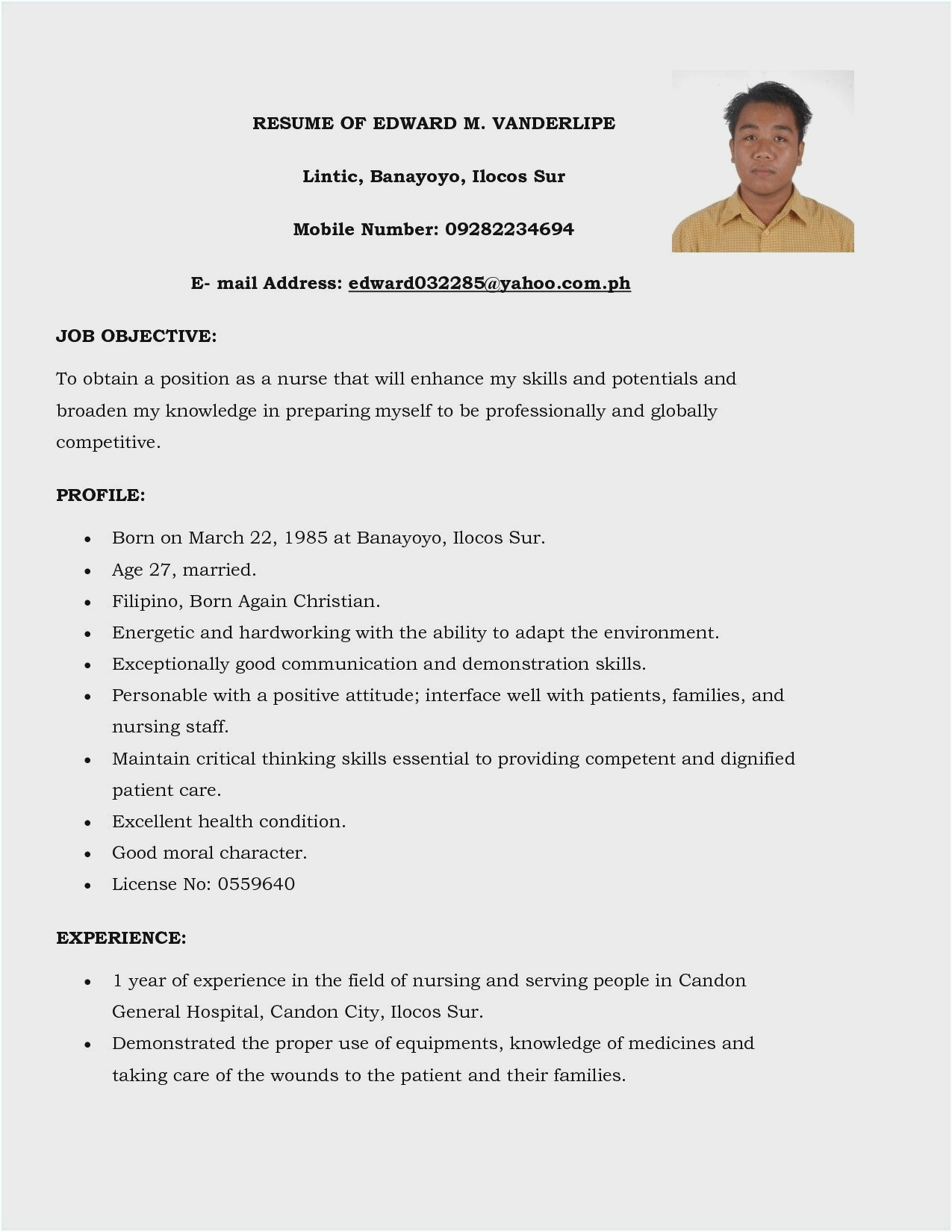 resume with picture philippines