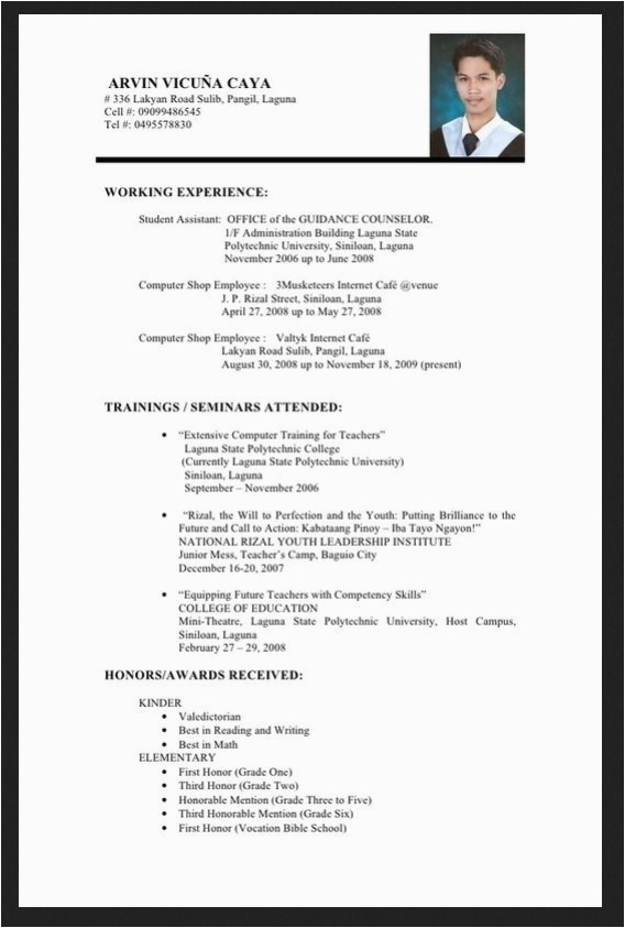 resume sample for fresh graduate information technology