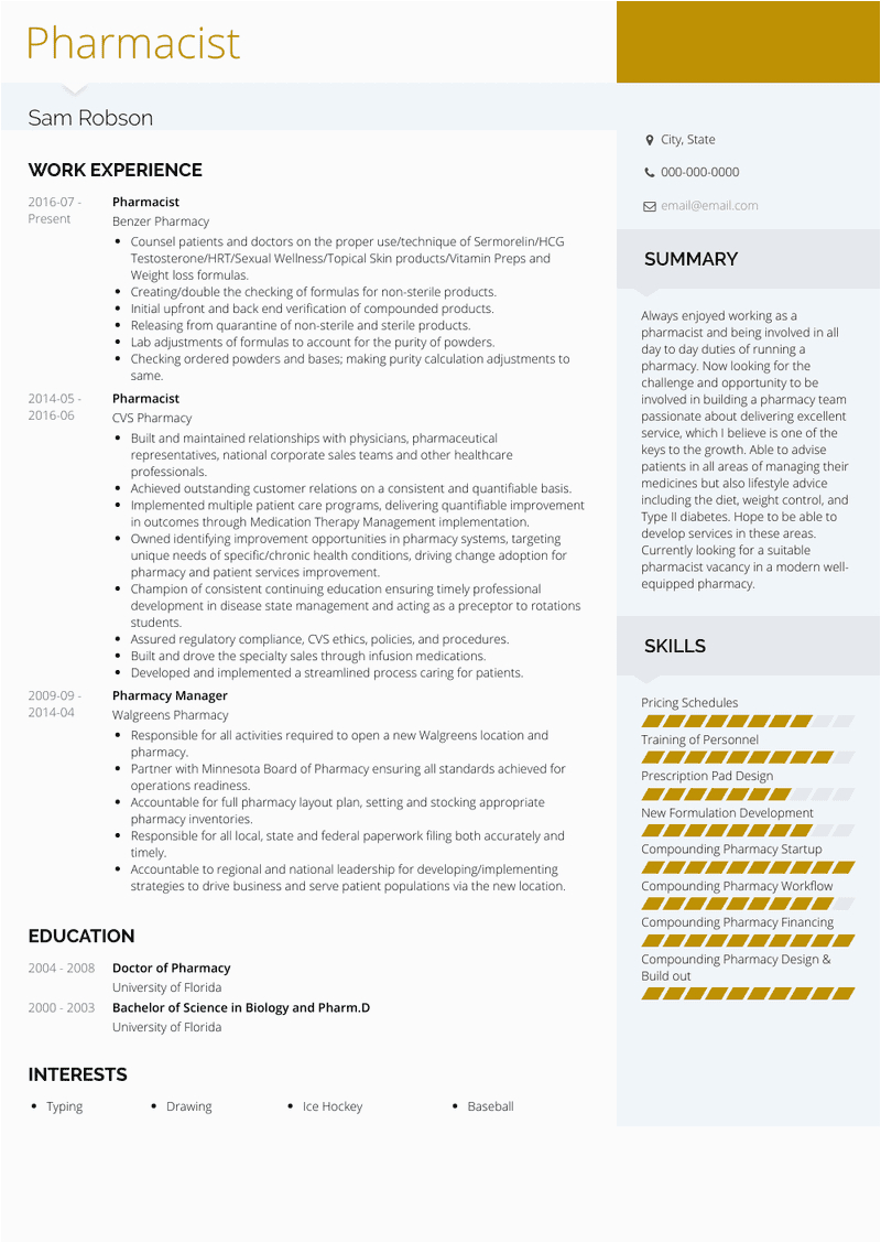 Sample Resume for Fresh Graduate Pharmacist Pharmacist Resume Samples and Templates