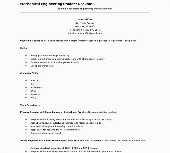 mechanical engineer resume for freshers