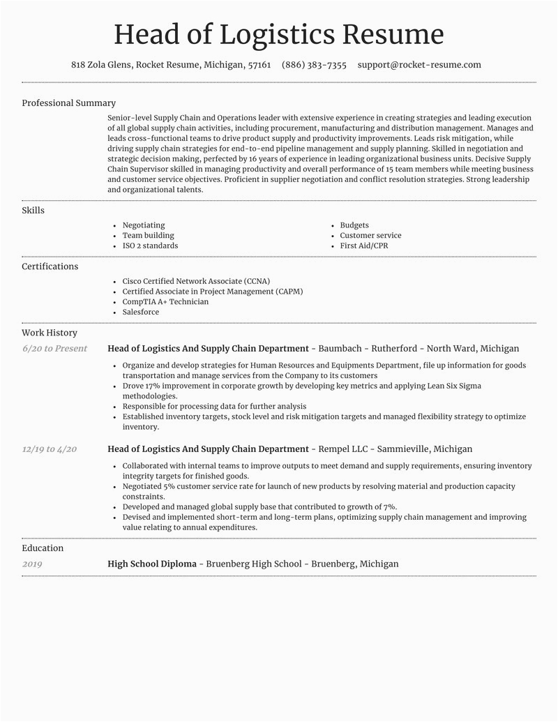 head of logistics and supply chain department occupation resumes templates and examples