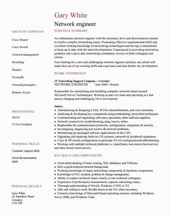 Sample Resume for Network Engineer Fresher 6 Network Engineer Resume Templates Psd Doc Pdf