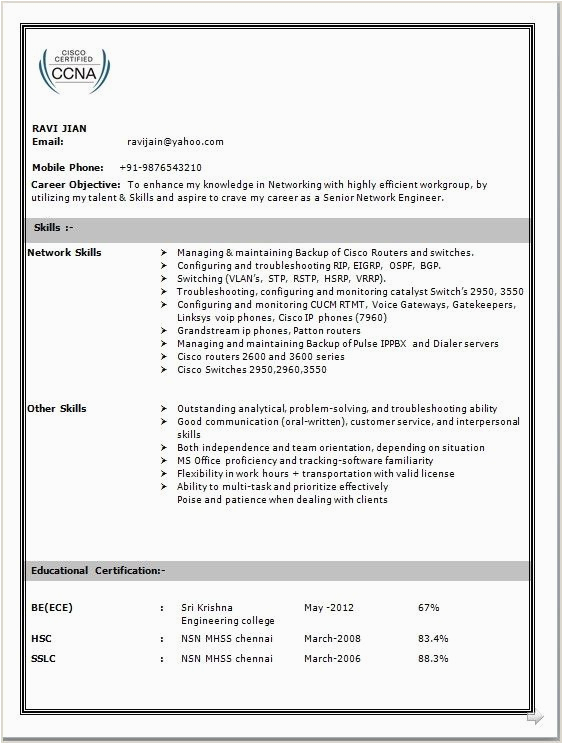entry level network engineer resume pdf