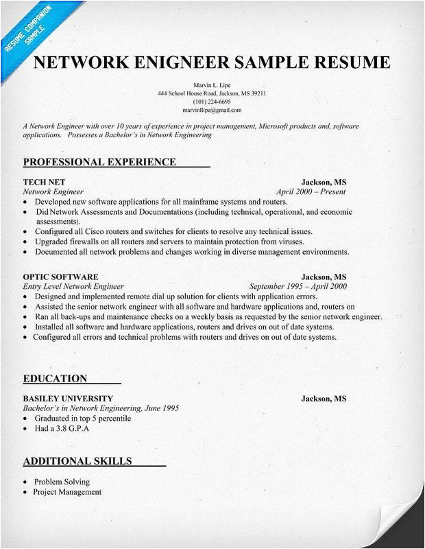 entry level network engineer resume
